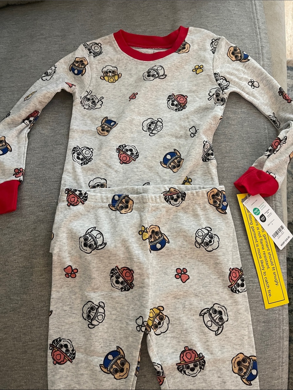 Carter's Grey Paw Patrol Character Print Pajama Set with Red Trim. NWT
